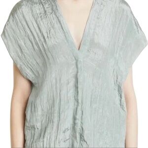 Vince Sea Stone Crinkle V-Neck Popover Blouse Medium NWOT Minimalist Luxe